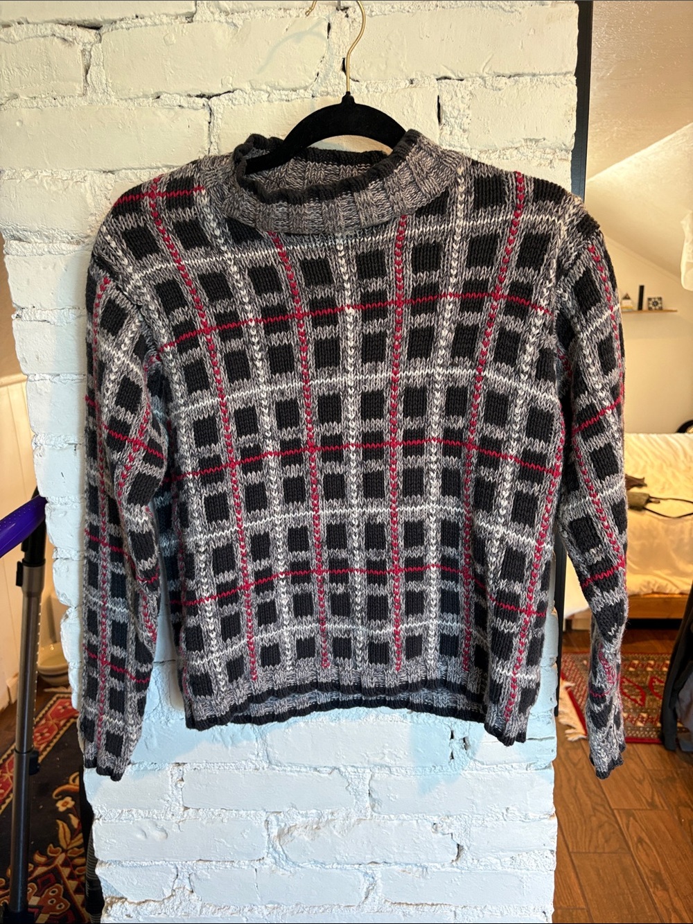 Vintage Cullinane Plaid Chunky Knit Sweater Size S Ramie Cotton 90s